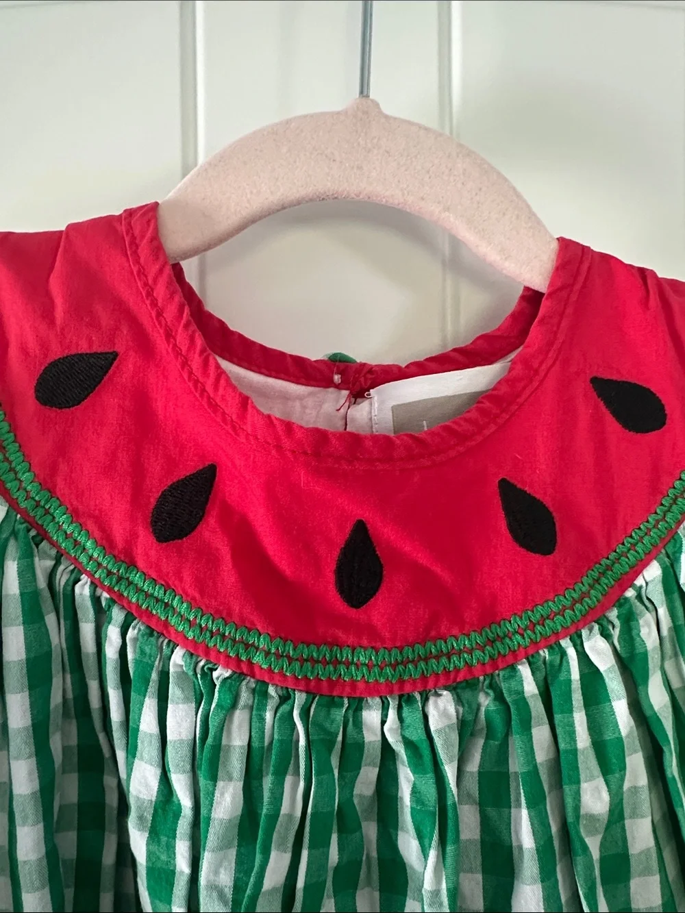 Lil Cactus Green Gingham Dress with Red Watermelon yoke